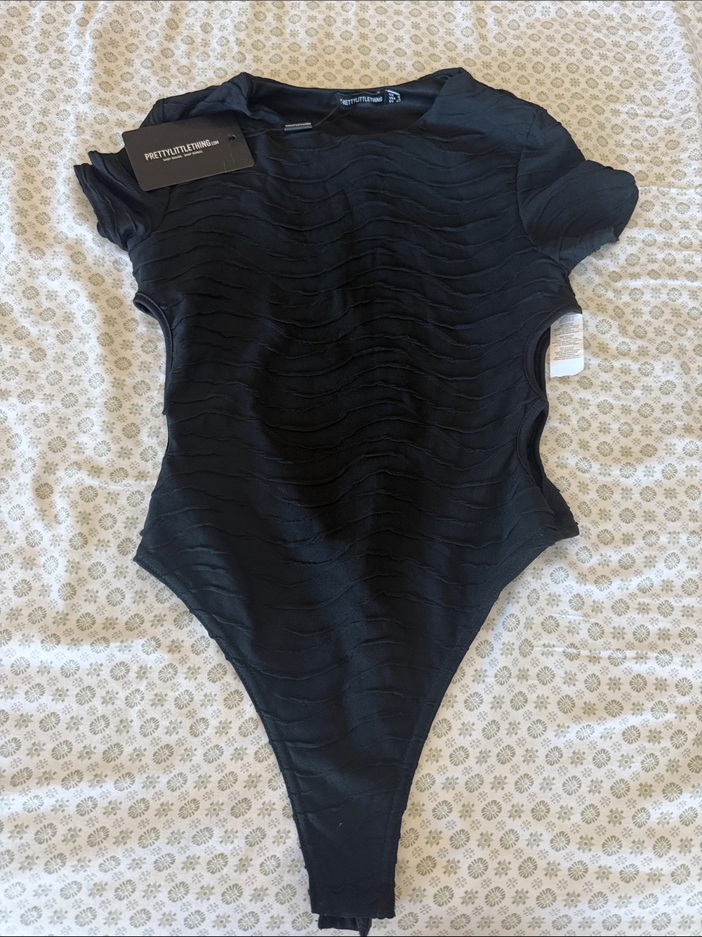 PrettyLittleThing Black Textured Bodysuit